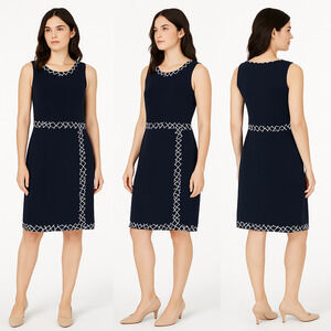 Michael Michael‎ Kors Navy White Round Neckline Sleeveless Dress Womens XL